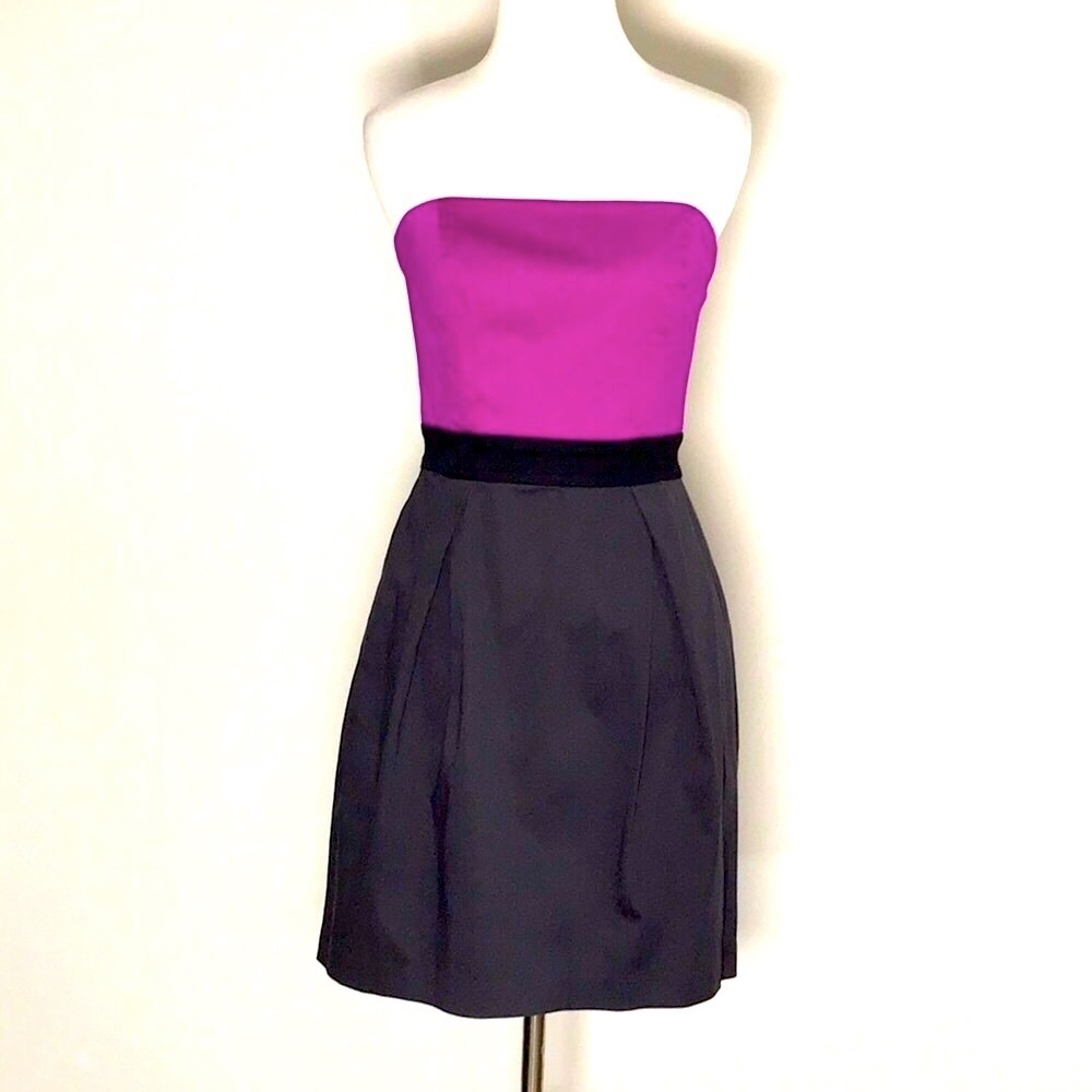 French Connection Women’s Black & Purple Strapless Stretch Mini Dress Size 8